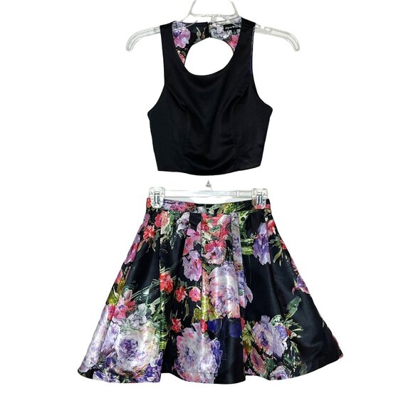 Sequin Hearts 2 Piece Party Dress Crop Top Floral Skirt Size 1 - Picture 5 of 16